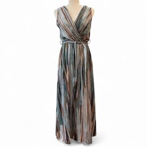 NEW FANTASY Green Brown Tan Multicolor Striped Maxi Dress S/M